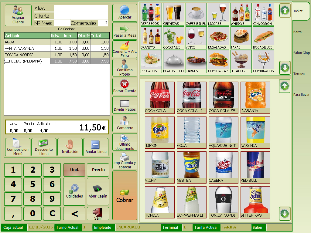 Software tpv para hostelería con nuevas imágenes - pantalla ventas pantalla de ventas Glop