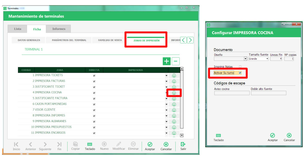 Activar Su Turno en la impresora de cocina 2 - Glop Software TPV