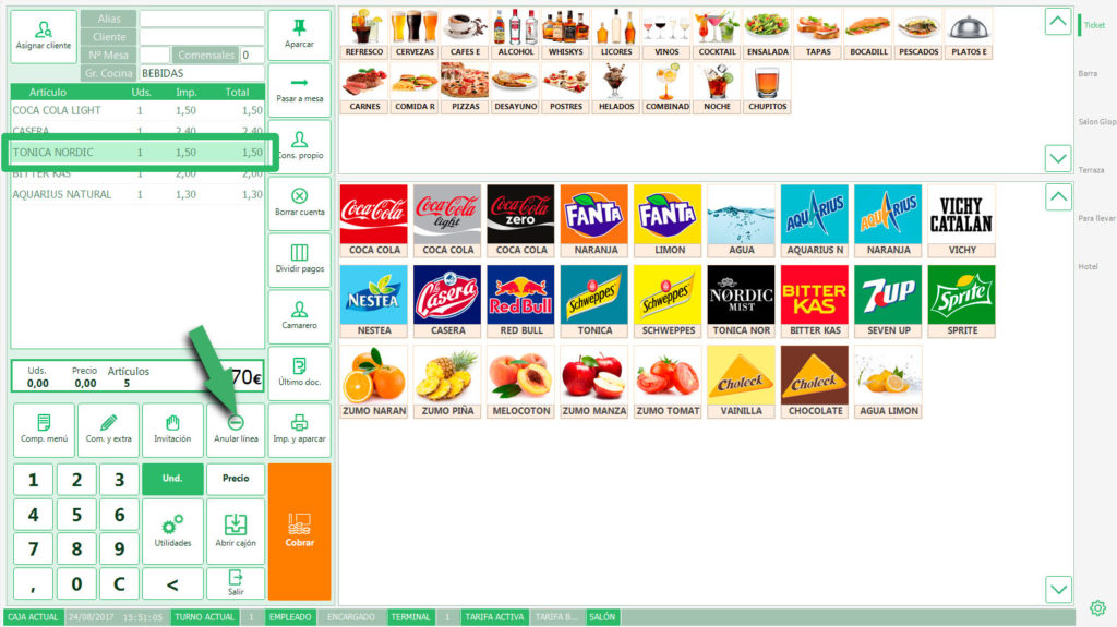 Anular líneas y realizar descuentos por línea - Glop Software TPV