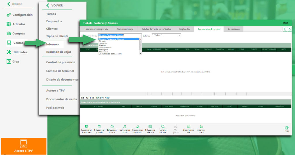 Opciones de Documentos de Venta en Software Glop - Glop Software TPV
