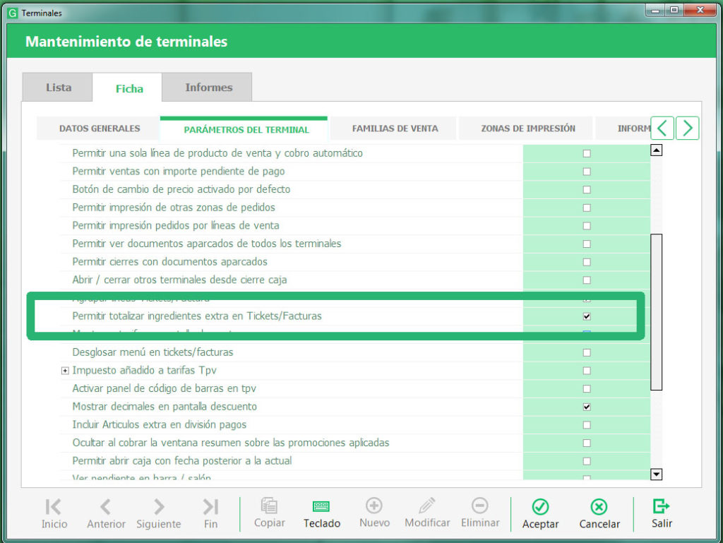 Unificar ingredientes extra en la línea de artículo - Glop Software TPV