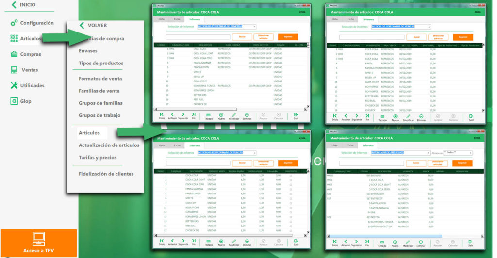 Listados de artículos con formato precio y familia - Glop Software TPV